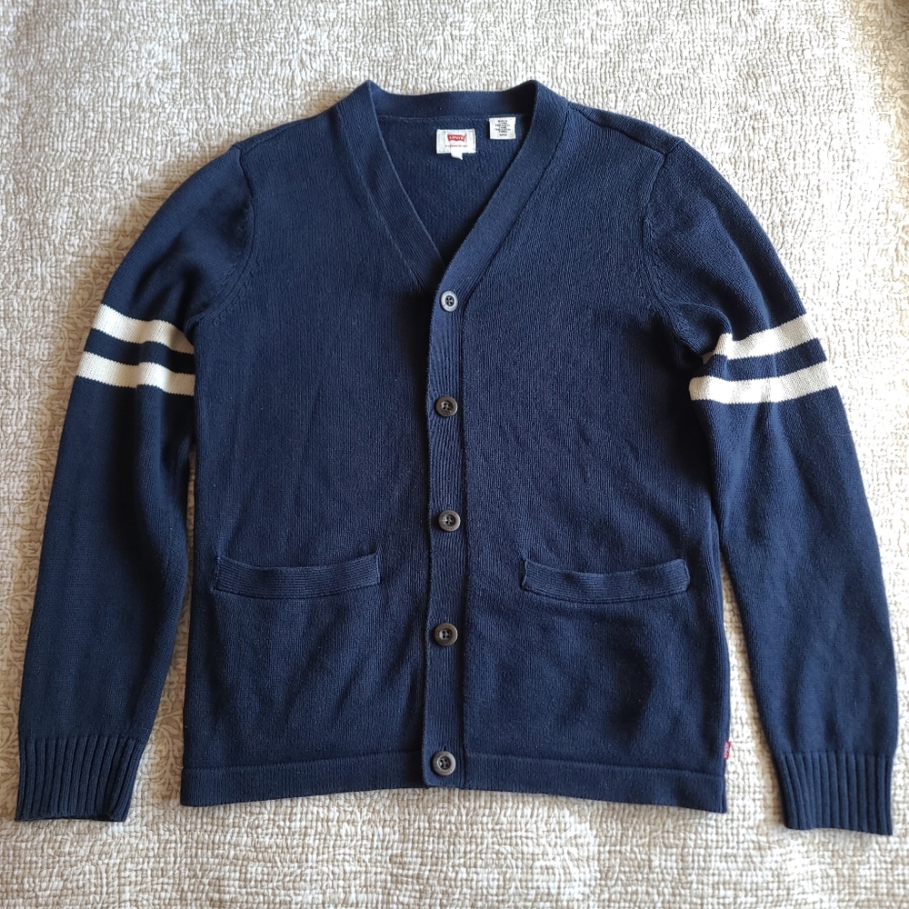 Levi's Men's Cardigan - Small - Navy Blue - Button Down Sweater